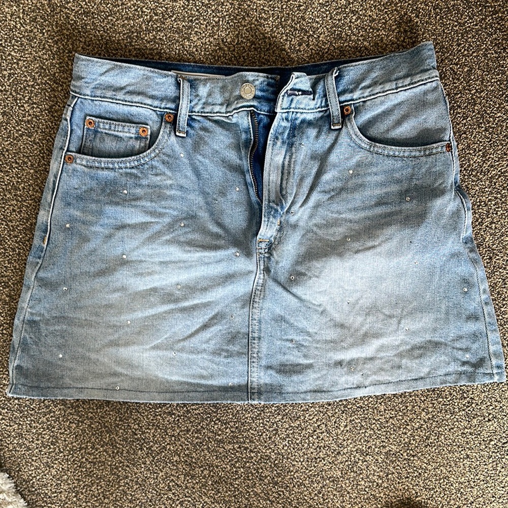 Rhinestone Denim Mini Skirt